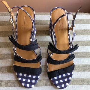 jcrew gingham strappy sandals with black bows